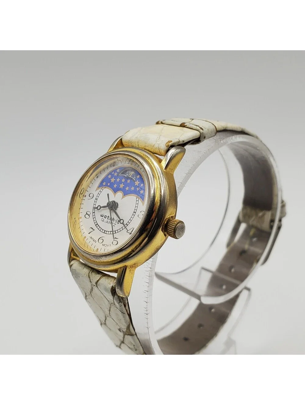Vintage Watch-it Nelsonic Moon Phase Womens Watch Gold Tone 24mm New Battery